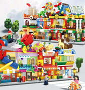 沃马城市创意街景系列广场房子别墅建筑商店男孩女孩积木玩具礼物
