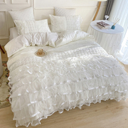 韩式仙女白色全棉床上四件套，公主风100纯棉蕾丝，床单被套床裙网红4