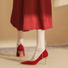 红色婚鞋女2023年夏季新娘秀禾婚纱两穿高跟鞋一字带细跟单鞋