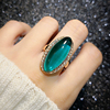 食指戒指女大气潮韩国镀金复古简约创意个性，奢华海蓝宝石装饰指环