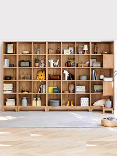 纯实木书架组合全红橡木，置物架书柜简约高开放式原木满整墙可定制