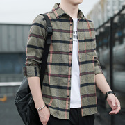 春季条纹长袖衬衫男士韩版修身休闲寸衫青少年打底衫衣服衬衣外套