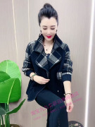 韩版时尚格子短款外套女士秋冬长袖收腰西装领显瘦百搭气质上衣