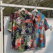 碎花衬衫男士短袖寸杉T恤海边度假沙滩风衣服潮夏威夷休闲衬衣