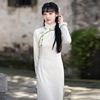 白色高级感长袖旗袍2024年秋冬季气质，高端日常可穿连衣裙优雅