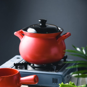 陶瓷砂锅 大红色煲汤锅燃气可用炖锅大号汤锅石锅养生砂锅