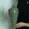 青釉中式手工花瓶 耀州窑开片效果雕刻梅瓶摆件 复古禅意陶瓷花器