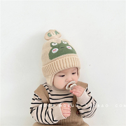 宝宝毛线帽秋冬针织护耳帽男女童加厚保暖套头帽可爱青蛙婴儿帽子