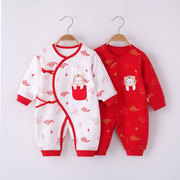 刚出生的婴儿衣服新生儿满月红色，春秋款和尚服初生虎宝宝纯棉套装