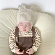 宝宝帽子秋冬婴儿套头帽超萌可爱小熊耳朵针织防风护耳儿童毛线帽