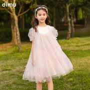 笛牧女童连衣裙2023夏装花朵，公主纱裙儿童，甜美薄款泡泡袖裙子