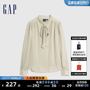 Gap女装春季高级法式复古宽松系带长袖衬衫泡泡袖时尚上衣742653