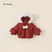 女童短款羽绒服冬季儿童毛领红色，外套新年装洋气，加厚拜年服外套