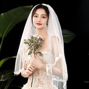新娘婚纱头纱白色结婚主题蕾丝蓬蓬，短款甜美森系超仙旅拍道具领证