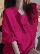 小个子高级感显白夏季t恤女韩系2024玫红色ins潮纯棉短袖上衣