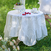 圆桌布法式纳米防水蕾丝绣花餐桌布，白色茶几布氛围(布，氛围)感野餐布圆台布