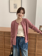 nana韩系洋气针织开衫树莓，粉色字母刺绣长袖，薄款外套女杏色上衣