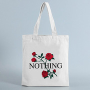女士玫瑰花朵，印花帆布托特包可重复使用大容量时尚购物袋