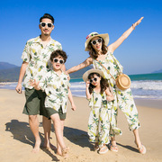 三亚旅行亲子装一家三口套装海边沙滩装全家母女装连体衣夏季