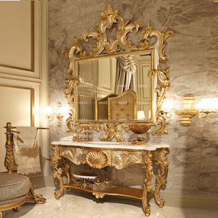 别墅高端定制欧式实木雕花法式奢华型卫浴柜大理石洗漱台面浴室柜
