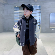 男童秋冬装韩版棒球服夹棉，外套2023中大儿童，冬季酷帅加厚上衣