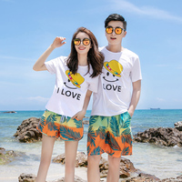 新疆棉2024沙滩情侣装夏度假(夏度假)蜜月超仙海边旅游三亚穿搭衣服男套装