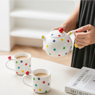 欧式创意波点陶瓷冷水壶家用高颜值下午茶具套装泡茶水具送伴手礼