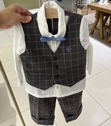 韩国童装24春款男童宝宝，假马甲绅士，领结衬衣休闲裤儿童礼服套装