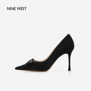 Nine West/玖熙羊反绒高跟鞋春秋细跟蝴蝶结浅口优雅单鞋尖头