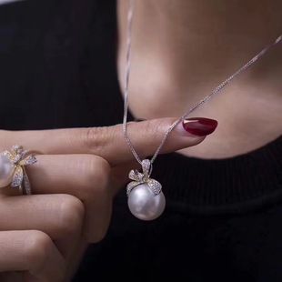 DIY珍珠配件 S925纯银分色蝴蝶结款吊坠戒指套装项链指环空托女韩
