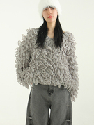 韩国handmadewavefurknit设计师圈圈，v领宽松针织衫毛衣