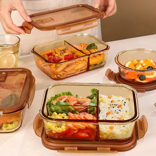 希乐扣饭盒微波炉加热专用碗上班族带饭餐盒，玻璃保鲜盒分隔便当盒