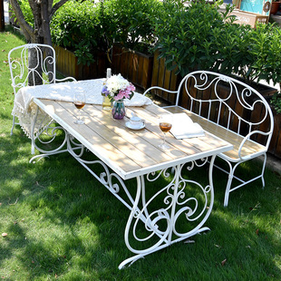 法式复古桌椅组合套欧式花园长椅咖啡厅，长桌露台户外休闲庭院铁艺