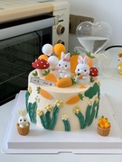 小兔子兔宝宝蛋糕装饰摆件胡萝卜筐迷你兔子可爱生日蛋糕装饰满月
