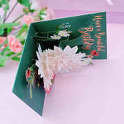 跨境母亲节立体贺卡纸雕鲜花节日感谢卡片烫金莲花3D感恩卡