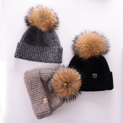 毛线帽子女冬季休闲百搭真貉子毛球球针织帽羊毛，保暖加厚护耳冷帽