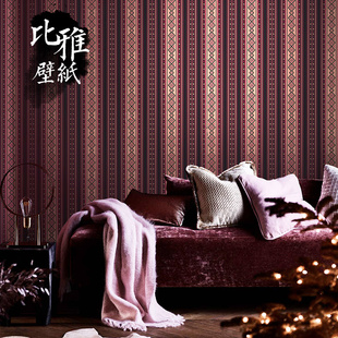 复古欧式奢华红色条纹壁纸波西米亚墙纸客厅卧室背景民族风高级感