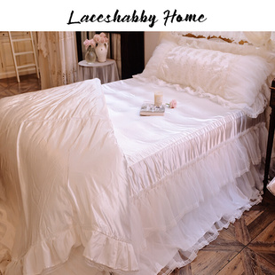 LACESHABBY法式复古风格珍珠绣花蕾丝婚庆家纺白色床裙床品
