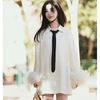 杨紫同款白色衬衫连衣裙女高级感羽毛喇叭袖秋季宽松领结小香短裙
