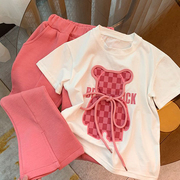 女童短袖套装夏季卡通小熊喇叭裤网红韩版时尚T恤薄款宝宝两件套