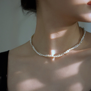 纯银碎银子缠绕淡水小米珠珍珠项链秋冬毛衣项链女双层锁骨颈链