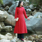 肌理感棉麻春秋女装，红色连衣裙中长款加厚中国风，禅服女打底裙茶服