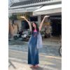 MULVAN 复古牛仔背带裙女夏新款收腰休闲显瘦开叉长款连衣裙