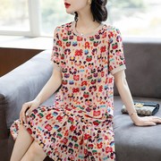 碎花洋气鱼尾减龄法式印花中长款裙子女2024夏季新款胖妹妹连衣裙