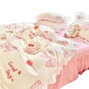 儿童床上用品四件套女孩纯棉，全棉公主风，粉色床单被套三件套床裙款