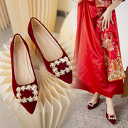 红色结婚鞋婚鞋女新娘鞋孕妇婚礼平底鞋中式秀禾服软底舒适单鞋女