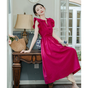 新中式2024春夏款少女心，红色无袖小个子，收腰复古国风高级感连衣裙