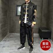 中式男装龙袍薄款冰丝套装，男中国风复古风盘扣，唐装潮流青年中山装