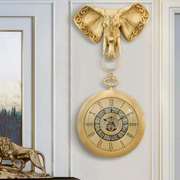 黄铜大象轻奢挂钟客厅家用欧式艺术钟表美式创意时钟挂墙装饰挂表