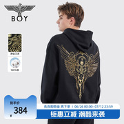 金翼盾牌BOYLONDON春男女同款潮酷黑色连帽套头卫衣N04018